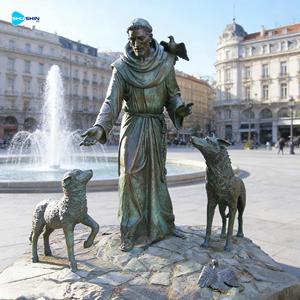 Statua in Bronzo di San Francesco d'Assisi con Lupo e Cane - Scultura Tradizionale da Esterno, Souvenir - Product Image 4
