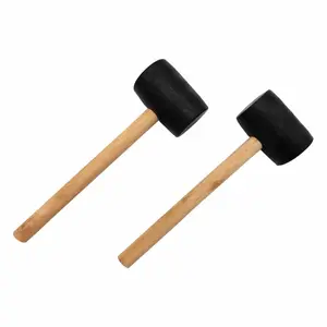 Round Wood Handle Black Rubber Leather Tile Mounting Flat Top Rubber Hammer