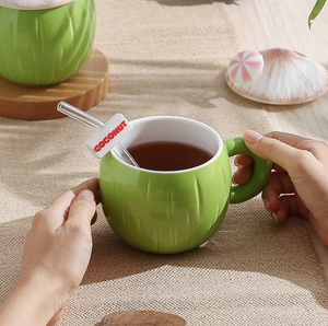 Werbegeschenk-Tassen Kreative Ins-Style Sommer-Kokosnuss-Tasse Niedliche Keramiktasse Großvolumige Wassertasse mit Deckel - Product Image 3