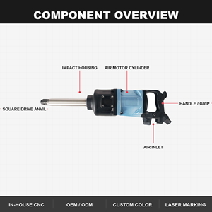Llave de Impacto Neumática de 1'' con Vástago Largo de 9 Pulgadas, Pistola de Impacto de Aire de Martillo Único para Pernos de Oruga de Excavadora - Product Image 5