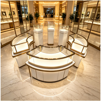 Maßgefertigte Gebogene Schmuck-Vitrine Luxuriöse Glasvitrine mit LED-Beleuchtung für Juweliergeschäfte