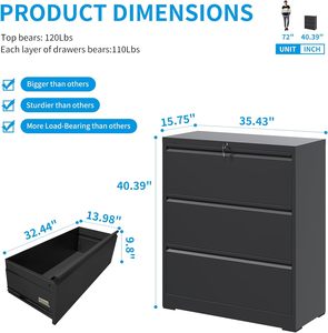 Classeur en métal de style moderne avec serrure, finition laquée noire horizontale large pour atelier scolaire et hôpital - Product Image 3