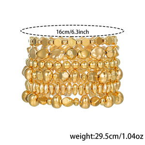 Irregular Geometric <b>Beaded</b> Elastic <b>Bracelet</b> Set Women's Party Jewelry 6 Piece Multi Layered Gold Silver Tone Fashion <b>Bracelets</b> - Product Image 4