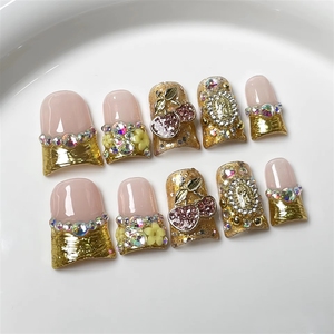Faux ongles réutilisables créatifs à motif <span class=keywords><strong>dessin</strong></span>é à la main, design mignon et original 'Bec de Canard', faits main, à presser, de haute qualité, avec diamants décoratifs - Product Image 5
