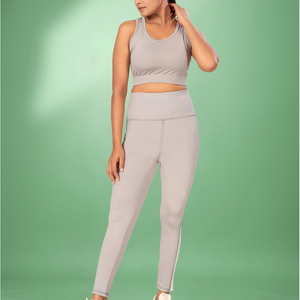 Gray Two Piece Yoga Set High Waist Women Workout Yoga Set Comfortable Soft Fabric Sports Top And Matching Stretch <b>Leggings</b> - Product Image 2