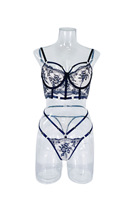 Sexy nouvelle mariée sous-vêtements chaud français dentelle garniture à bretelles Floral brodé maille soutien-gorge à armatures et culotte ensemble de Lingerie
