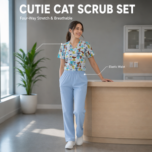 Ensembles de blouses médicales respirants extensibles dans quatre directions, uniformes d'infirmières professionnels, taille élastique avec cordon de serrage, ensemble de blouses médicales confortables - Product Image 2
