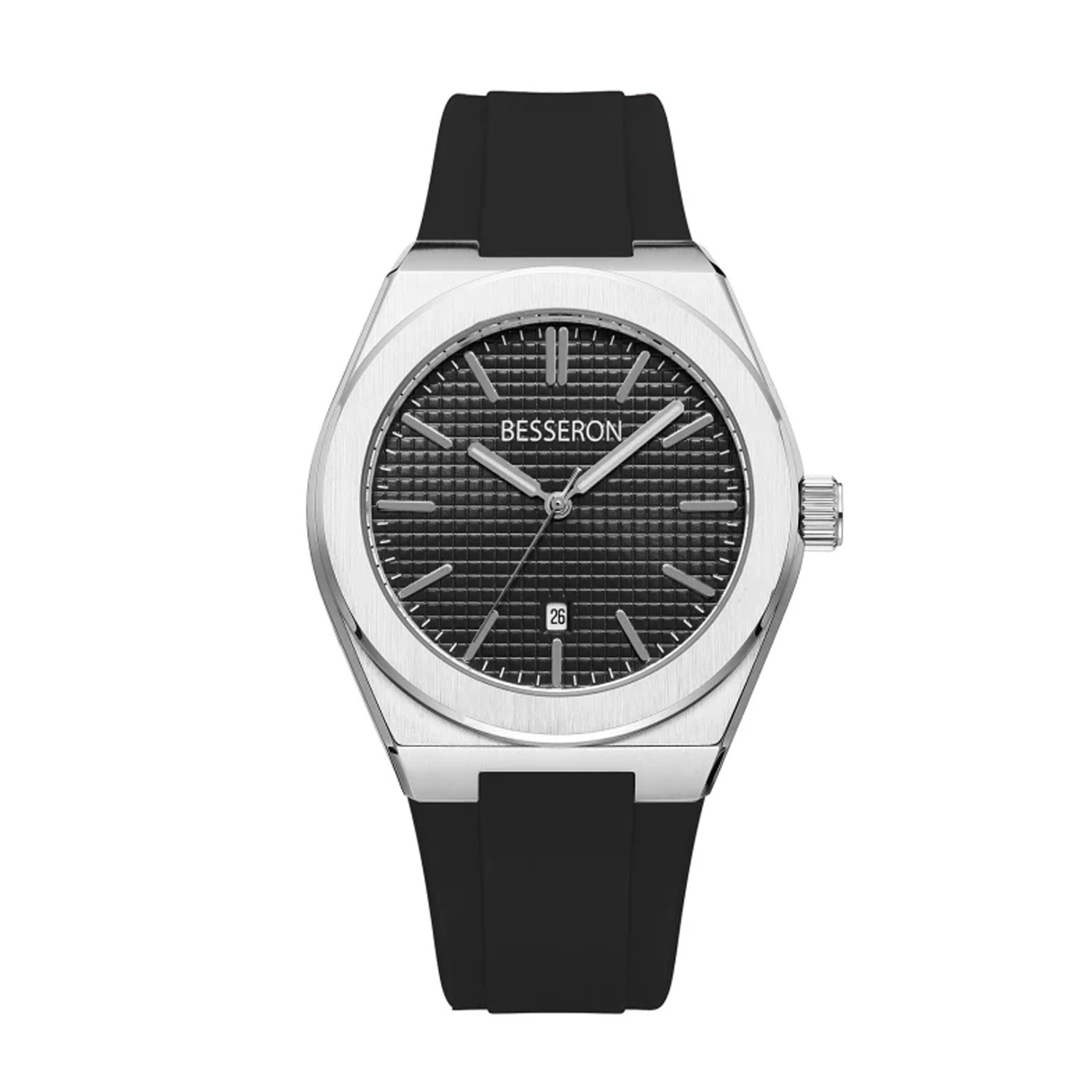 Black rubber band silver case black men watch