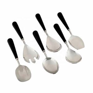 Service à salade avec poignée en résine, acier inoxydable, design Antique, noir et blanc, effet vieilli, service à salade - Product Image 2