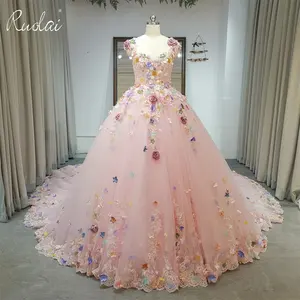 LWC1031 — robe de soirée magnifique en Tulle, sans manches, motifs floraux 3D, dentelle, tenue de bal