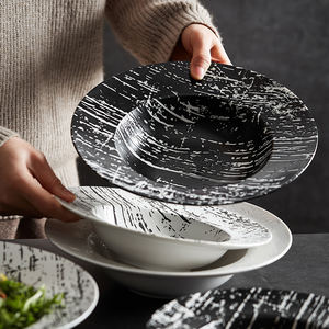 <span class=keywords><strong>Plato</strong></span> de cerámica moderno nórdico, cuencos de sopa, vajilla de <span class=keywords><strong>porcelana</strong></span> blanca y negra, patrón de lluvia de meteoritos, <span class=keywords><strong>plato</strong></span> de postre de ensalada ecológico - Product Image 3