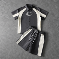 Ensemble chemise et short homme personnalisé, color block, manches courtes, imprimé logo, formel, respirant, 100% coton, deux pièces