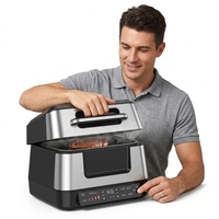 Friteuse à air moderne 6.1-8.0L avec double chauffage (haut et bas), contrôle numérique, fenêtre de visualisation, écran LCD, en plastique, pour usage domestique et hôtelier