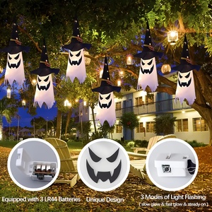 Luces LED Decorativas de Halloween con Forma de Sombrero de Bruja Fantasma Colgante, 3 Pilas LR44, Plástico BT-01, para Jardines Exteriores, Fiestas, Casas Encantadas - Product Image 3