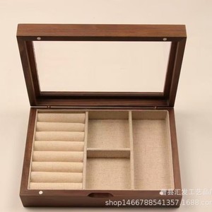Wooden Jewelry Box With Compartments For <b>Rings</b> Earrings Desktop <b>Storage</b> Organizer Rectangle Solid Color 18L Capacity - Product Image 1