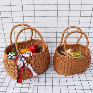 Imitation Rattan Plastic Woven Handle <b>Square</b> <b>Basket</b> M Size Shopping Vegetable Fruit Picking <b>Basket</b> - Product Image 2