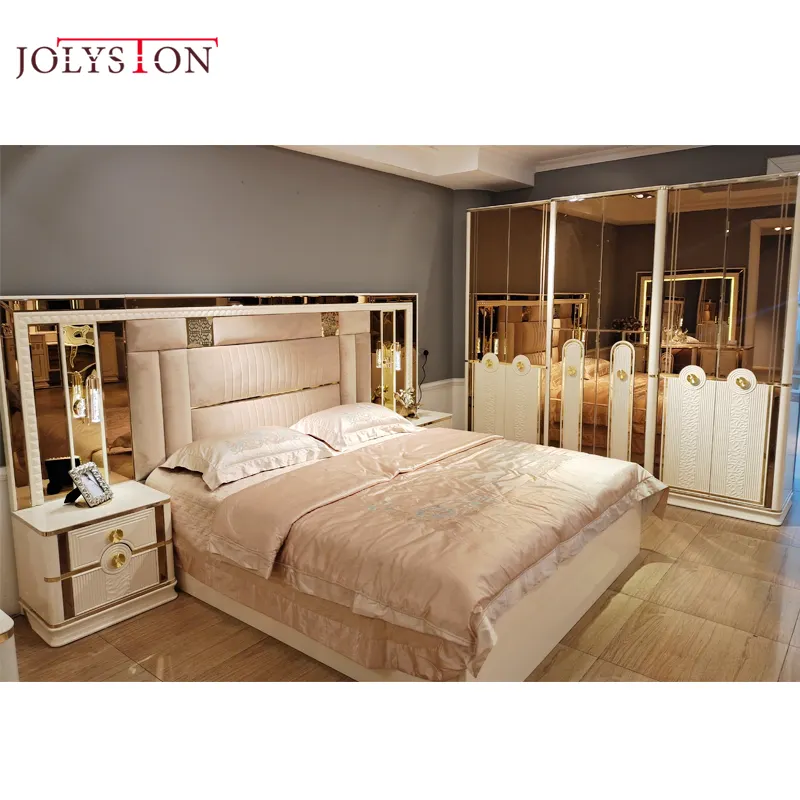 Cheap Modern Royal Italian Luxury Queen Sets Mirrored Classic Wooden Beds Full Mirror King Size Furniture Bedroom Set