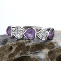 Bague en argent pur S925 avec pierre précieuse améthyste naturelle, plaquée or K, pierre précieuse colorée en forme de cœur, ouverte et réglable pour femmes