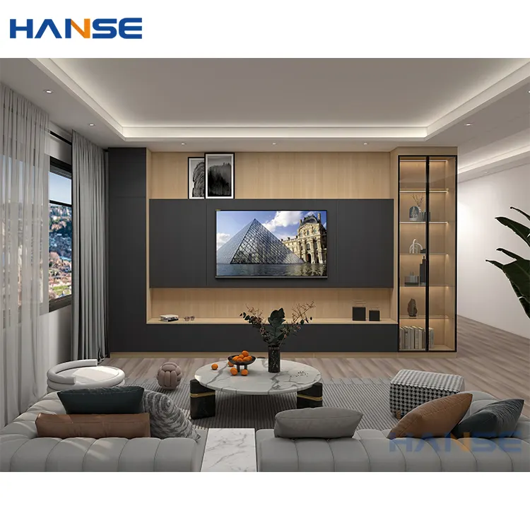 Neueste Wohnzimmer Wand hing TV-Licht TV-Ständer Schränke Möbel Set Design moderne Luxus schwimmende schwarze TV-Einheiten Schrank