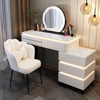 Table de maquillage intelligente NOVA avec plateau en marbre, miroir à LED, table de toilette en bois massif pour la chambre des filles
