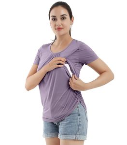 Pajamas Stock Clearance Sale <b>Women's</b> Blue <b>Short</b> Sleeve Nursing Top Casual Breathable Knitted Maternity Wear Ready Stock - Product Image 4