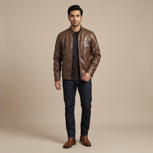 Breathable Autumn Genuine <b>Leather</b> Hooded <b>Jacket</b> for <b>Men</b>-Lightweight Coated Woven Fabric Customizable ODM Service - Product Image 1