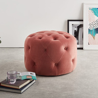 Pouf Ottoman Chesterfield Rond de Haute Qualité, Canapé-Chaise de Salon, Tabouret en Velours