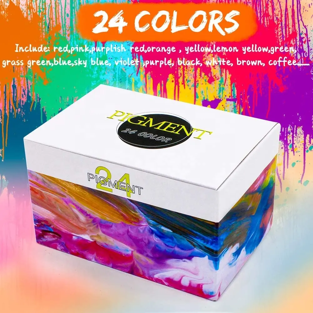 ชุดเรซิ่นหมึกแอลกอฮอล์24สีเรซินอีพ็อกซี่สีสดใสหมึกที่ใช้แอลกอฮอล์ยอดเยี่ยม0.35ออนซ์อีพ็อกซี่เรซิ่นรงควัตถุเหลวจิตรกรรมแก้ว