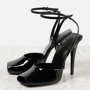 New Styles Women Open Square Toe Stiletto Ankle Strap Peep Toe Sandals Dress Patent High <b>Heels</b> Shoes - Product Image 5