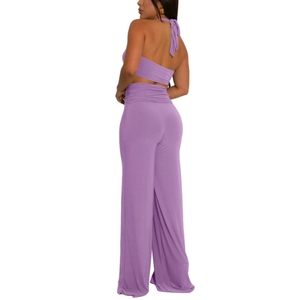Factory Direct Decorative Button Solid <b>Colour</b> Sexy Halter Backless Ladies Pants Two Piece <b>Set</b> Fashion - Product Image 6