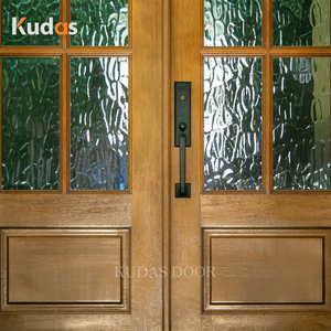 Portes d'entrée doubles en bois massif <span class=keywords><strong>de</strong></span> luxe modernes à arche pour villa - Product Image 3