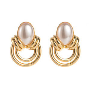 Pendientes de tuerca de perlas de imitación para mujer, joyería de moda para chica, personalidad geométrica suave, exquisitos regalos de fiesta - Product Image 1