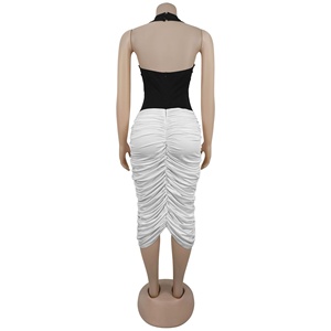 Vestido <span class=keywords><strong>de</strong></span> oficina elegante <span class=keywords><strong>de</strong></span> verano para mujer C7583, con cuello halter, sin espalda, plisado, ajustado, a media pantorrilla, con bloques <span class=keywords><strong>de</strong></span> color y cadera elástica - Product Image 6