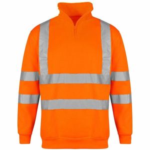 Mens Hi Viz Vis High Visibility Quarter Zip SweatShirt <strong>Work</strong> Safety <strong>Jumper</strong> <strong>Work</strong> <strong>Jumper</strong> With Reflective Strip - Product Image 1