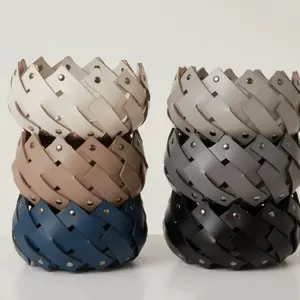 皮革编织储物篮托盘北欧奢华风格软装设计摆设装饰花篮