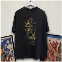 Camiseta de Hombre con Estampado de Anime Alien Beast Magic City, Cuello Redondo, Manga Corta, Algodón Puro, Estilo Retro Holgado, Camiseta Moderna