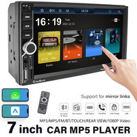 Lecteur MP5 double DIN 7 pouces pour voiture, CarPlay sans fil, Android Auto, caméra de recul, écran tactile, tableau de bord, USB