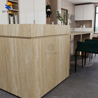 Pierre artificielle Crème Beige Travertin Aspect Bois, dalle en pierre frittée à grain horizontal fin pour sol et mur de salle de bain 1600*3200mm