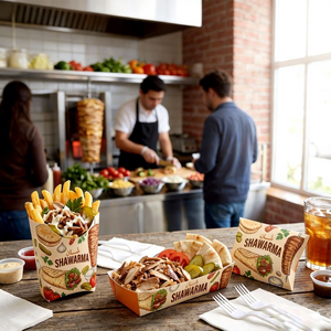 Prix d'usine Conception personnalisée Imprimé Shawarma Emballage Burrito Wrap Fries Box Boîte d'emballage jetable Burrito - Product Image 1