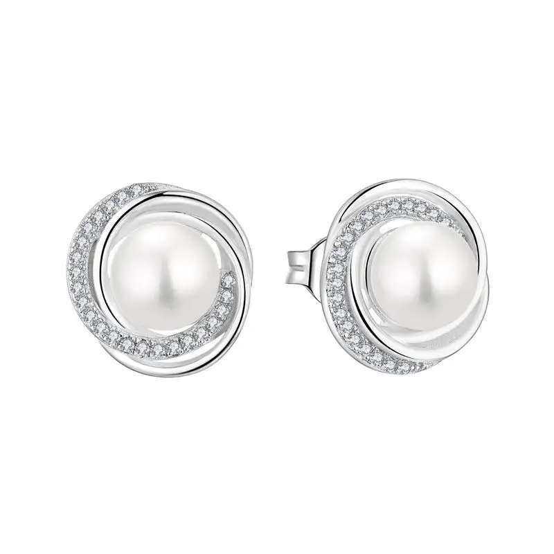 925 Sterling Silver Women Earring Jewelry Custom Small Zircon Stone Pearl Studs Earrings