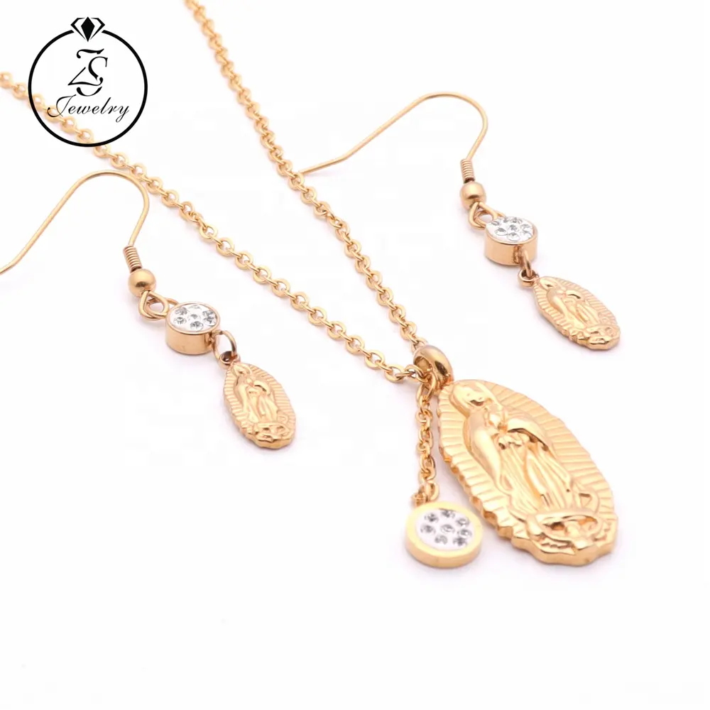 Fancy Stainless Steel Women American Classic Cz Stone Hook Earring Diamond Necklace Plated Gold Jewellery Set With Price