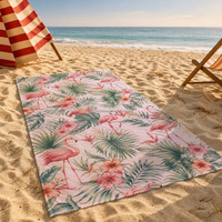 Serviette de plage en coton rose flamant rose à impression numérique personnalisée, 100% coton, super absorbante, de haute qualité