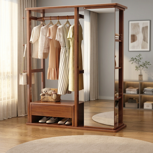 Modern Solid <b>Wood</b> <b>Coat</b> Rack with Mirror Shelves and <b>Hooks</b> Freestanding Storage for Bedroom Living Room Furniture - Product Image 2