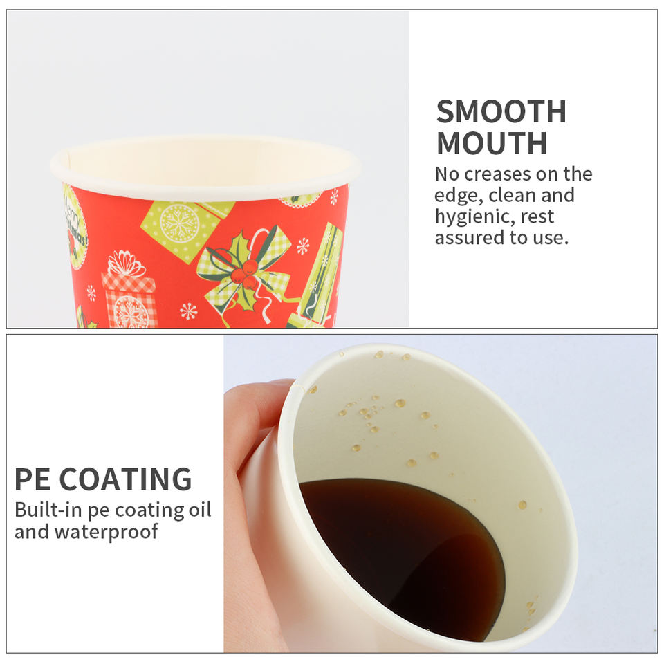 Christmas Series Custom Biodegradable Pe Coated Lined Disposable Coffee Paper Cup for Hot Drink