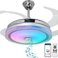 Ventilateur de plafond intelligent rétractable avec lumière RGB argentée brillante, haut-parleur Bluetooth, 6 pales réversibles, télécommande