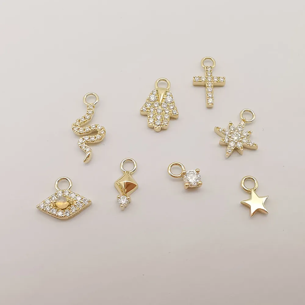 14k Gold Jewelry Cute Tiny Charms Pendant Solid Yellow Gold Moissanite Gemstone Charms Wholesale