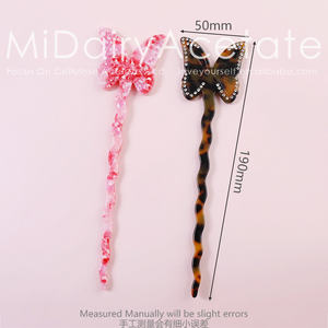 Midairy, superventas, tortuga <span class=keywords><strong>rosa</strong></span>, mariposa grande con diamantes, palos para el cabello de acetete para mujeres, accesorios para el cabello grueso, 19cm 4335 - Product Image 2