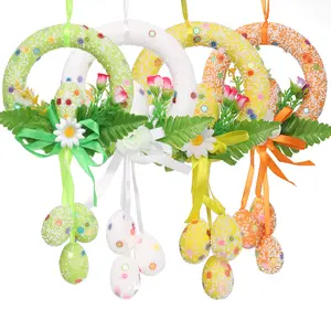 Decorazioni colorate di uova di Pasqua decorazioni porta ciondolo in schiuma rotonda corona di uova di Pasqua per feste di Pasqua forniture