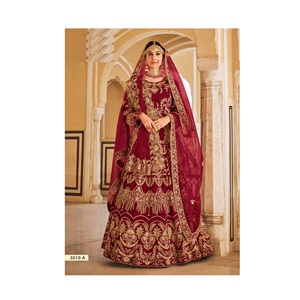 Atractivo Diseño de Lehenga Choli Completamente Cosido con Trabajo de Dori de Terciopelo Pesado 9000 para Vestimenta Nupcial de Exportación de la India - Product Image 1