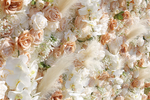 Backdrop dinding bunga kain sutra gulung 8ft x 8ft warna ivory, campuran Pampas, Baby's Breath, <span class=keywords><strong>Phalaenopsis</strong></span>, mawar, dekorasi dinding Natal - Product Image 3